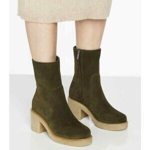 La Canadienne Zed Women's Heel Short Boots Waterproof Olive Green Oiled Suede 6